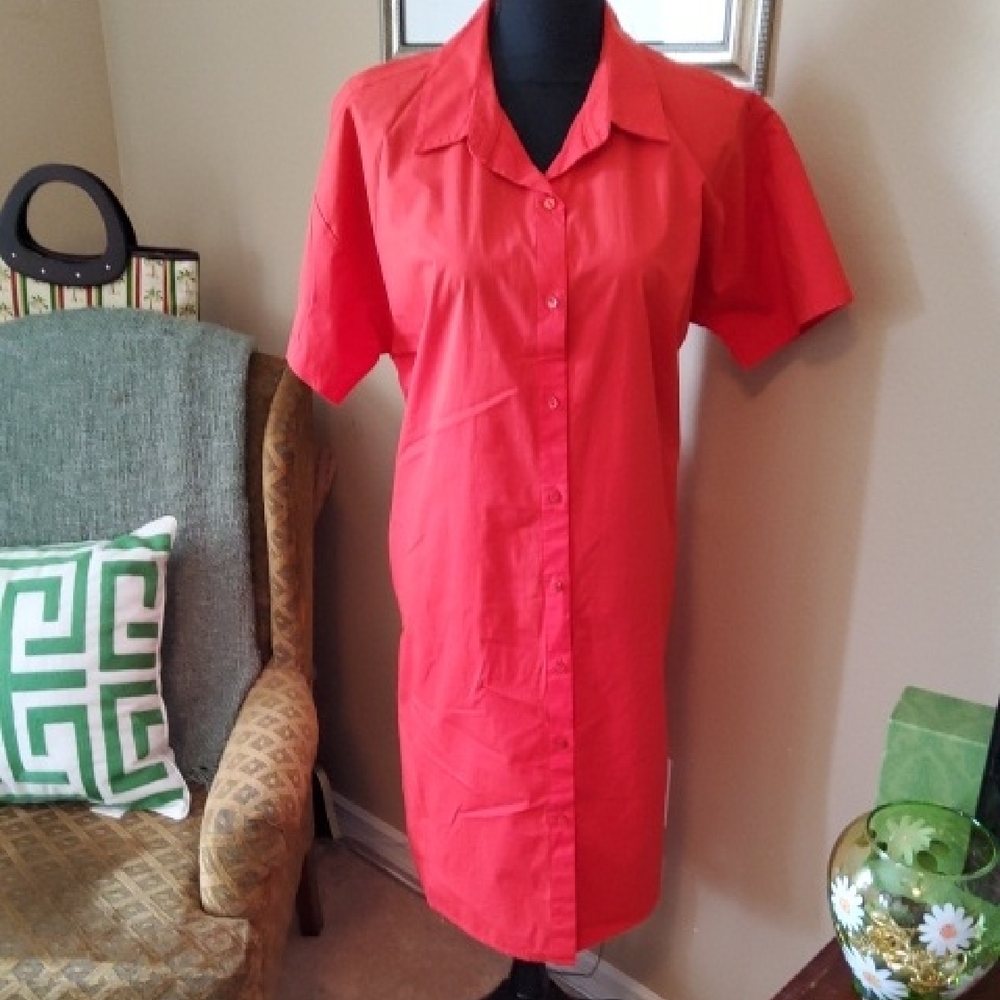 Eileen Fisher Coral Button-Down Shirt Dress